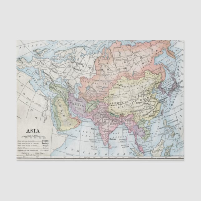 Papel De Seda Mapa político de Asia (1916) (Anverso)