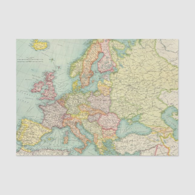 Papel De Seda Mapa político de Europa (Anverso)