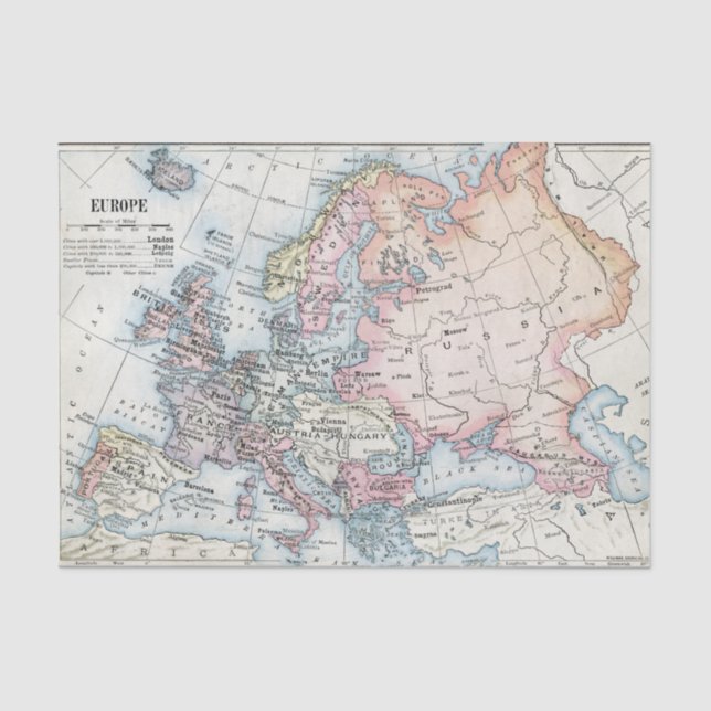 Papel De Seda Mapa político de Europa (1916) (Anverso)