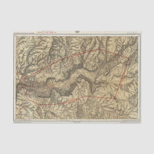 Papel De Seda Mapa topográfico del valle 2 de Yosemite (Anverso)