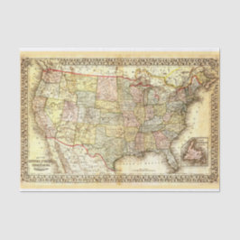 Papel De Seda Mapa Vintage 1861 - 1889 USA
