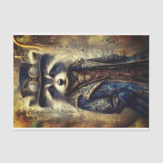 Papel De Seda Mapache Steampunk con Abrigo Retrato DS4LF Decoupa (Anverso)