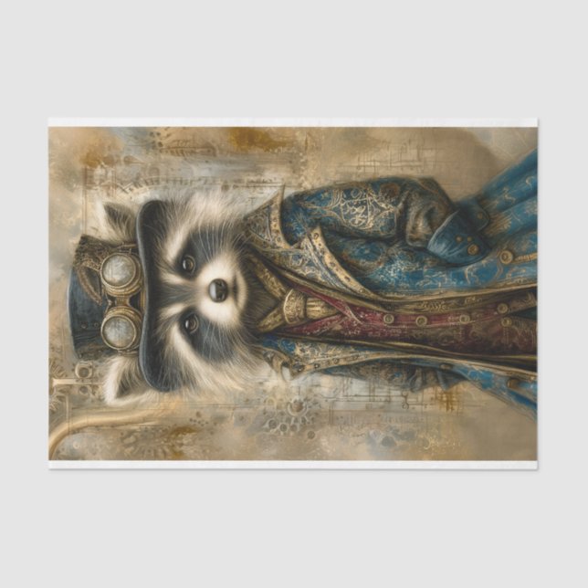 Papel De Seda Mapache Steampunk con Abrigo Retrato DS4R Decoupag (Anverso)