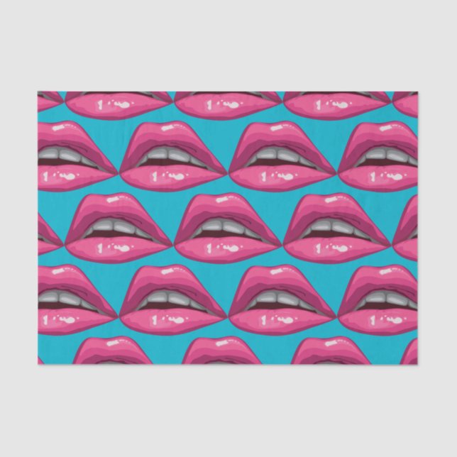 Papel De Seda Maquillaje de labios rosados de arte pop (Anverso)