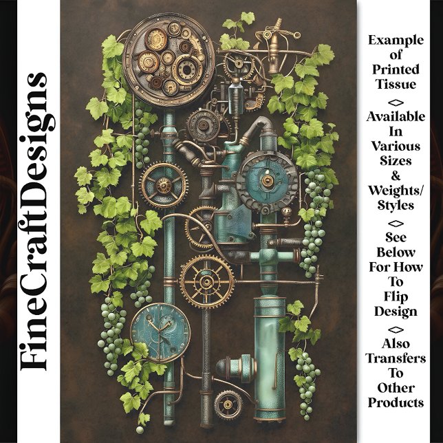 Papel De Seda Maquinaria Steampunk y Vid de Uva BQ3 Decoupage (Subido por el creador)