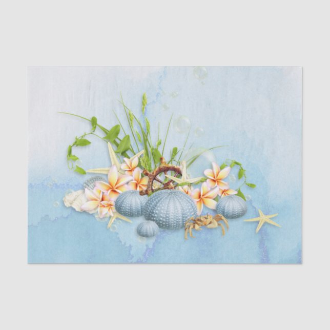 Papel De Seda Mar Azul Costero Urchin Floral (Anverso)