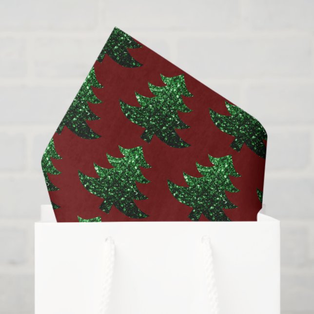 Papel De Seda Maravilloso árbol de Navidad verde Tono rojo oscur (Bolsa de regalo)