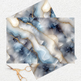 Papel De Seda Marble azul celestial glamuroso con bañeras de oro