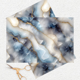 Papel De Seda Marble azul celestial glamuroso con bañeras de oro