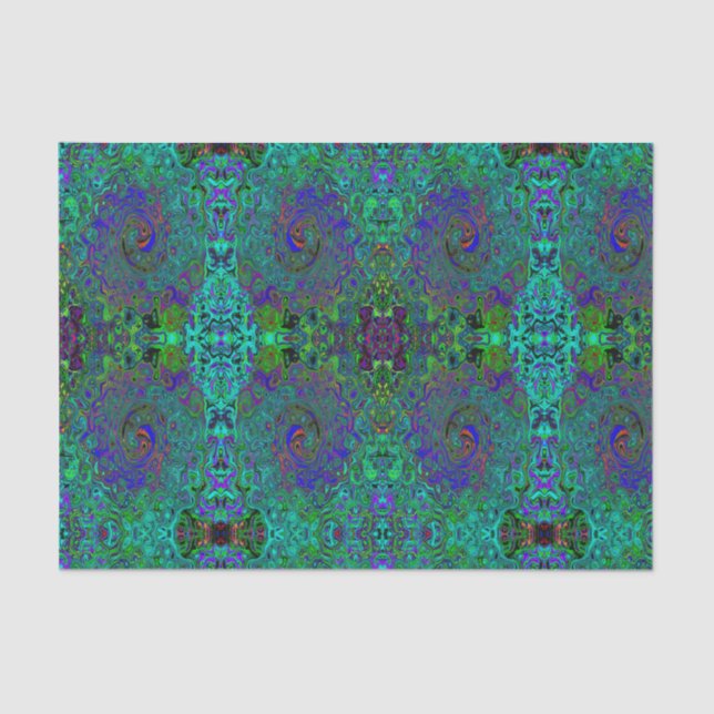 Papel De Seda Marble azul y acuamarina Resumen Swirte retro (Anverso)