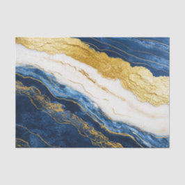 Papel De Seda Marble de hojas de oro y azul de la marina de lujo