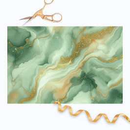 Papel De Seda Marble verde de lujo con venas Purpurinas de oro
