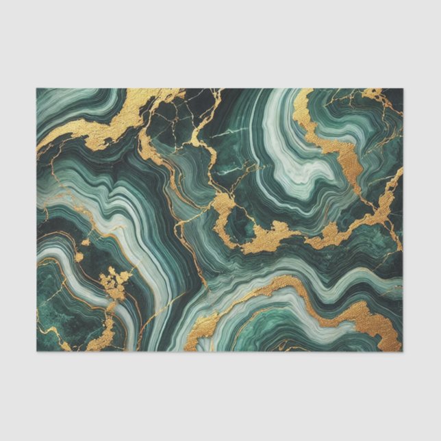 Papel De Seda Marble verde esmeralda y oro parecen Boda de Glam (Anverso)