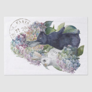 Papel De Seda Marca postal francesa Bunny Rabbit Hydrangea Flowe