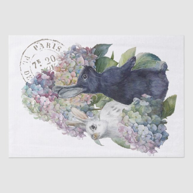 Papel De Seda Marca postal francesa Bunny Rabbit Hydrangea Flowe (Anverso)