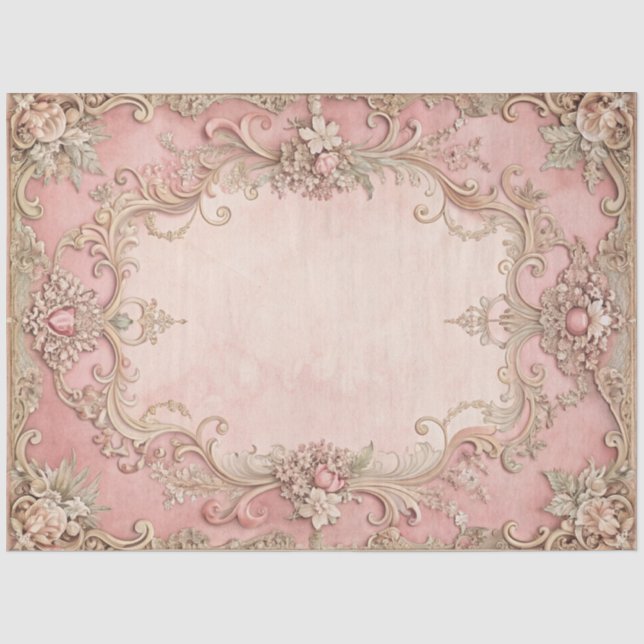 Papel De Seda Marco antiguo de decoupage de Grunge rosa (Anverso)