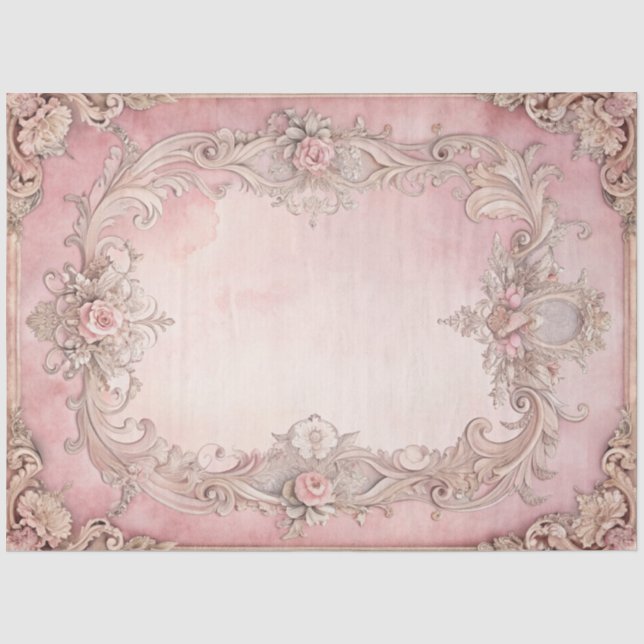 Papel De Seda Marco antiguo decoupage de estilo grunge rosa (Anverso)
