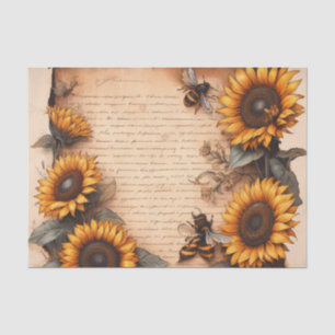 Papel De Seda Marco de girasoles con abejas y escritura