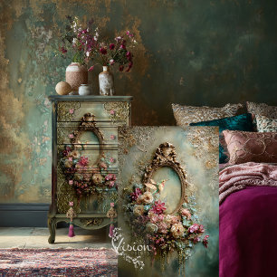 Papel De Seda Marco Ovalado de Colibrí Etéreo Barroco y Floral