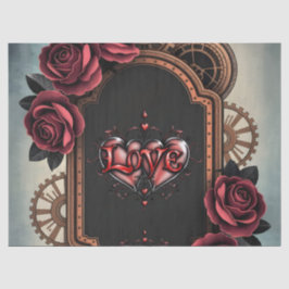 Papel De Seda Marco Steampunk con rosas y engranajes rojos