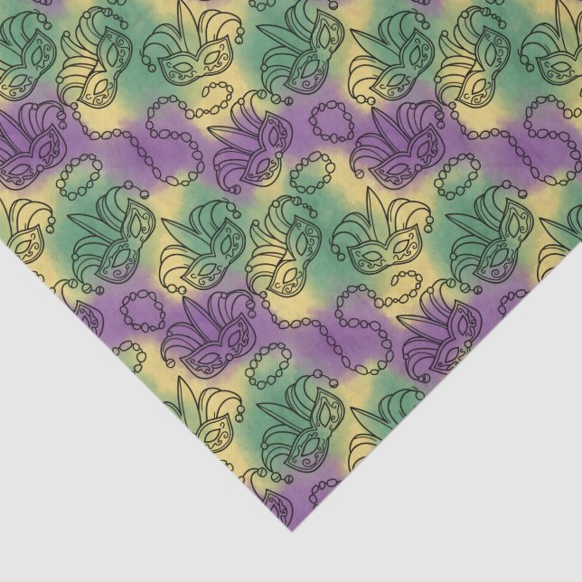 Papel De Seda Mardi Gras Masks and Beads Doodle Art Style (Detalle)