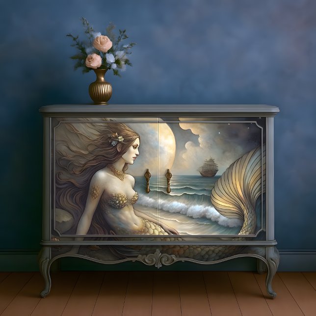Papel De Seda Mareas Doradas Belleza Sirena Decoupage (Golden Tide Mermaid Beauty Decoupage Tissue Paper)