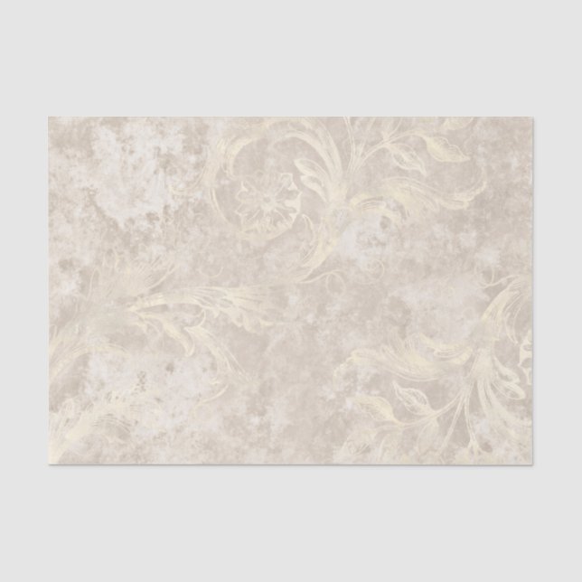 Papel De Seda Marfil y Blanco Damasco Antiguo (Anverso)