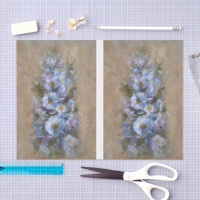Papel De Seda Margaritas blancas / azules DBL (Artesanía)