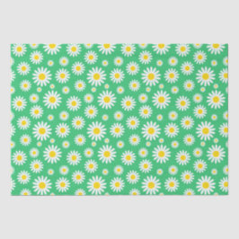 Papel De Seda Margaritas Blancas Lindas de Verano en Verde