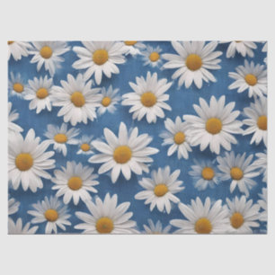 Papel De Seda Margaritas blancas sobre fondo azul