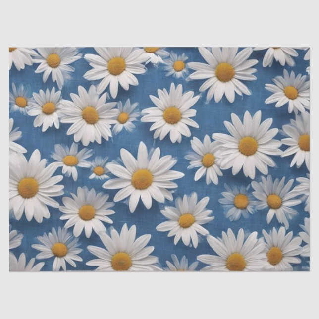 Papel De Seda Margaritas blancas sobre fondo azul (Anverso)