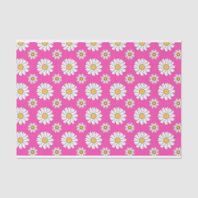 Papel De Seda Margaritas blancas sobre rosa caliente (Anverso)