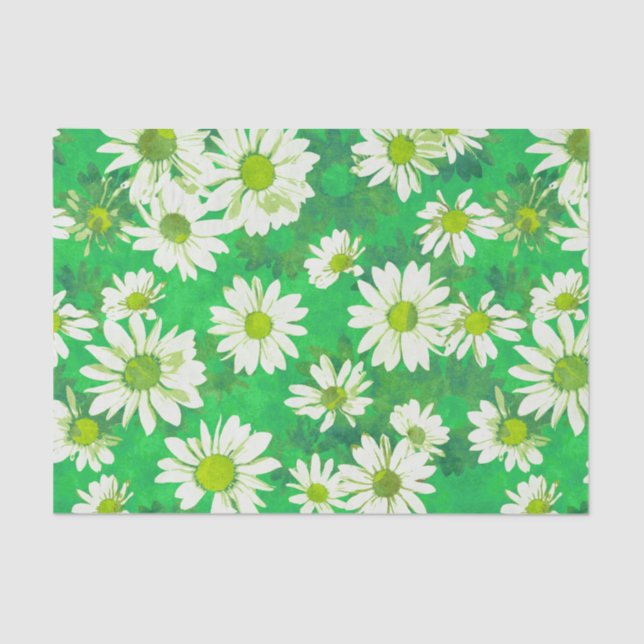 Papel De Seda Margaritas de la primavera en verde (Anverso)