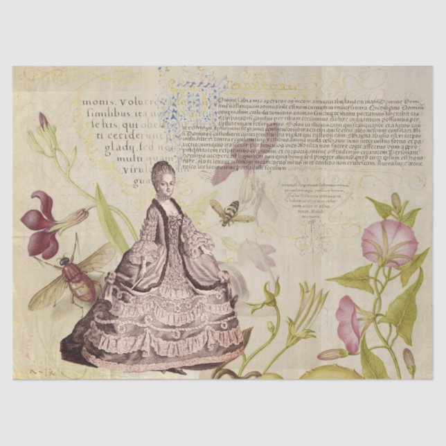 Papel De Seda Marie Antoinette con abejas y flores (Anverso)