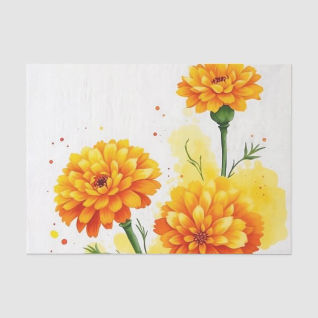 Papel De Seda Marigolas acuarelas en Naranja y amarillo (Anverso)