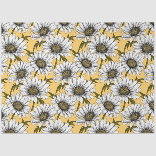 Papel De Seda Marinas blancas, flores silvestres en amarillo (Anverso)