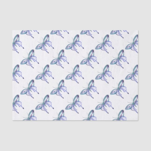Papel De Seda Mariposa acuarela azul Aqua Purple (Anverso)