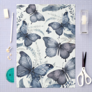 Papel De Seda Mariposa acuarela azul Chinoiserie