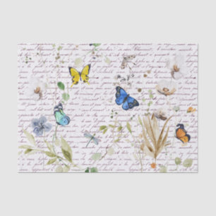 Papel De Seda Mariposa acuarela flor silvestre decoupage