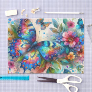 Papel De Seda Mariposa acuarela Flores Florales Rosa Azul