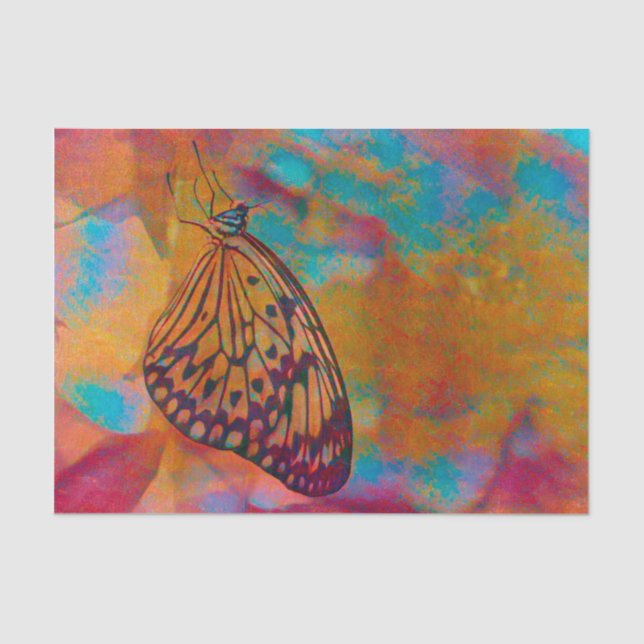 Papel De Seda Mariposa anaranjada azul bohemia del Hippie (Anverso)