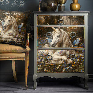 Papel De Seda Mariposa azul blanca unicornio pradera floral