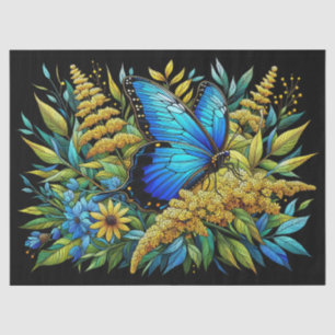 Papel De Seda Mariposa Azul Morpho Vidrio Teñido Decoupage