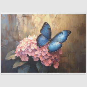 Papel De Seda Mariposa Azul Rosas Rosadas Decoupage