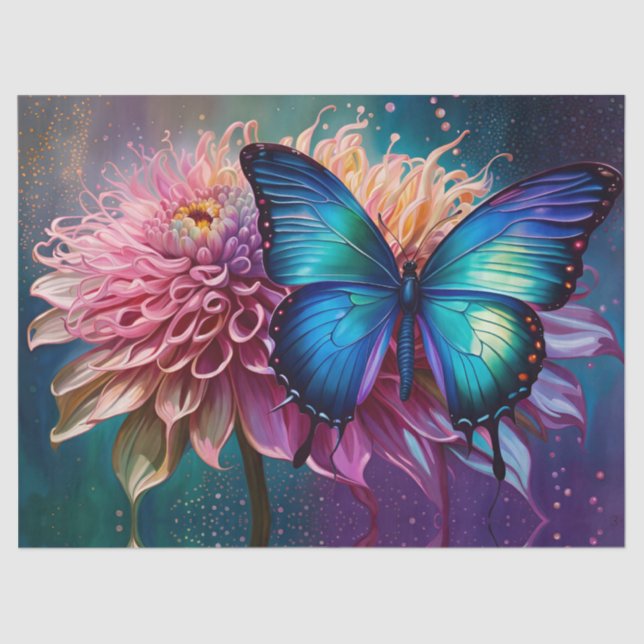 Papel De Seda Mariposa azul y Dahlia (Anverso)
