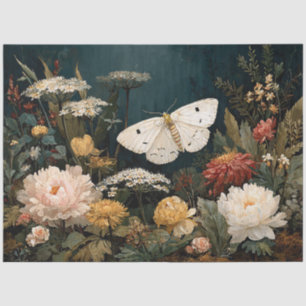 Papel De Seda Mariposa Blanca y Florales Malhumorados
