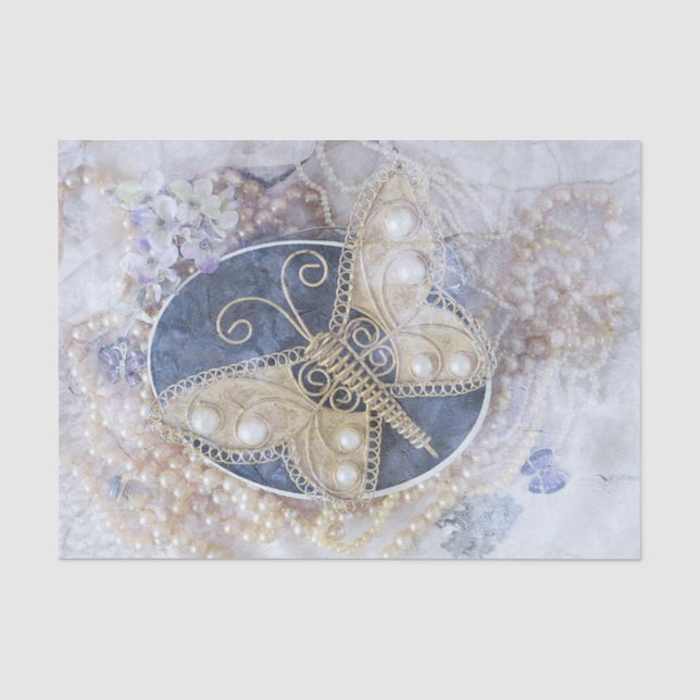 Papel De Seda Mariposa Boda Novia Blanco Oro Decoupage (Anverso)