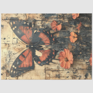 Papel De Seda Mariposa con flores naranjas