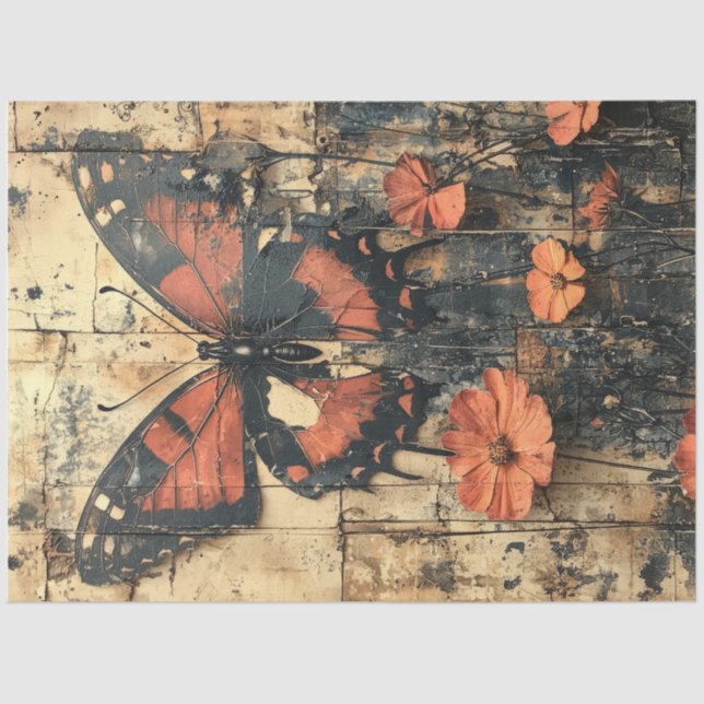 Papel De Seda Mariposa con flores naranjas (Anverso)