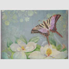 Papel De Seda Mariposa con Magnolia Acuarela Decoración Floral